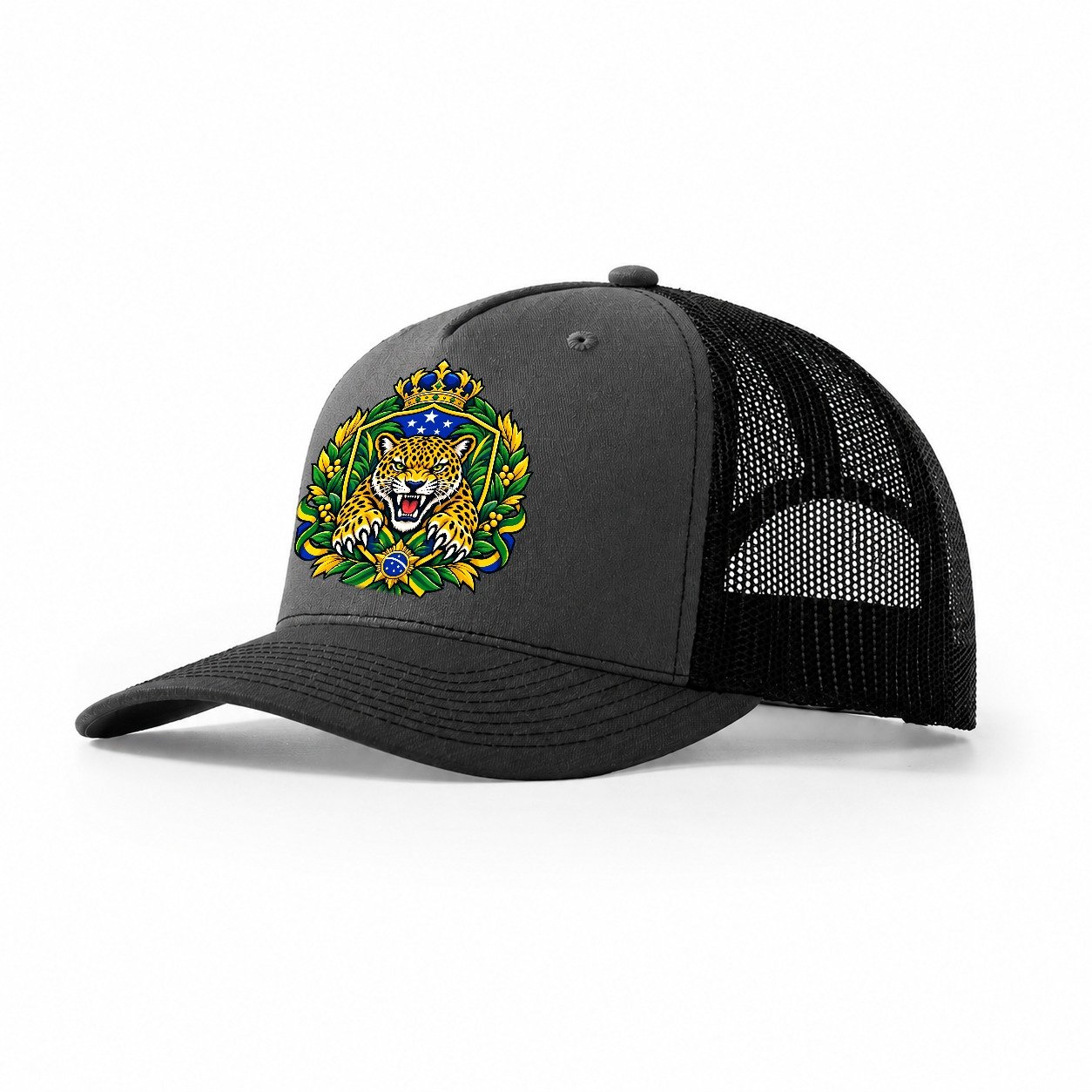 Brazil Heraldic Crest Country Logos Trucker Hat – Dark Grey Black