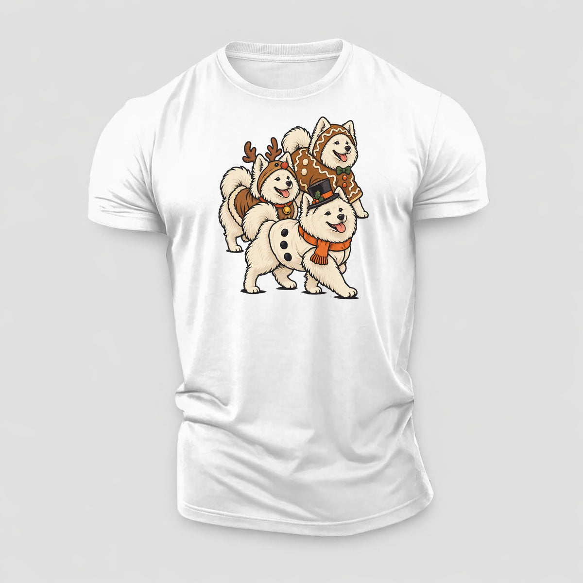 3 Samoyeds In Halloween Costumes Hdp 36 Parade Lineup Halloween Dog Parade Cotton T-Shirt – White