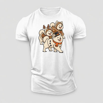 3 Samoyeds In Halloween Costumes Hdp 36 Parade Lineup Halloween Dog Parade Cotton T-Shirt – White