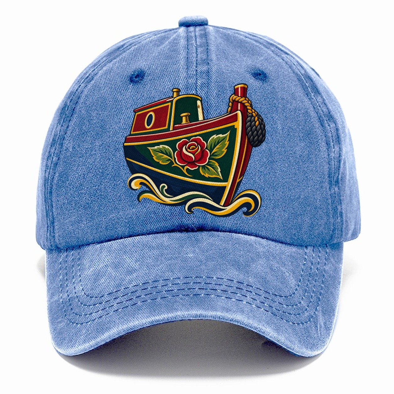 Canal Narrowboat Rose Painted Bow Uk Culture Heritage Classic Cap – Summer Sky