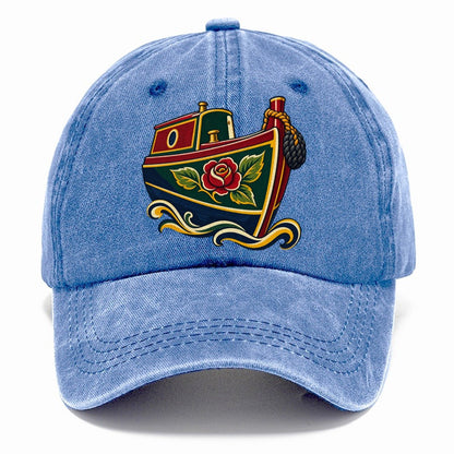 Canal Narrowboat Rose Painted Bow Uk Culture Heritage Classic Cap – Summer Sky
