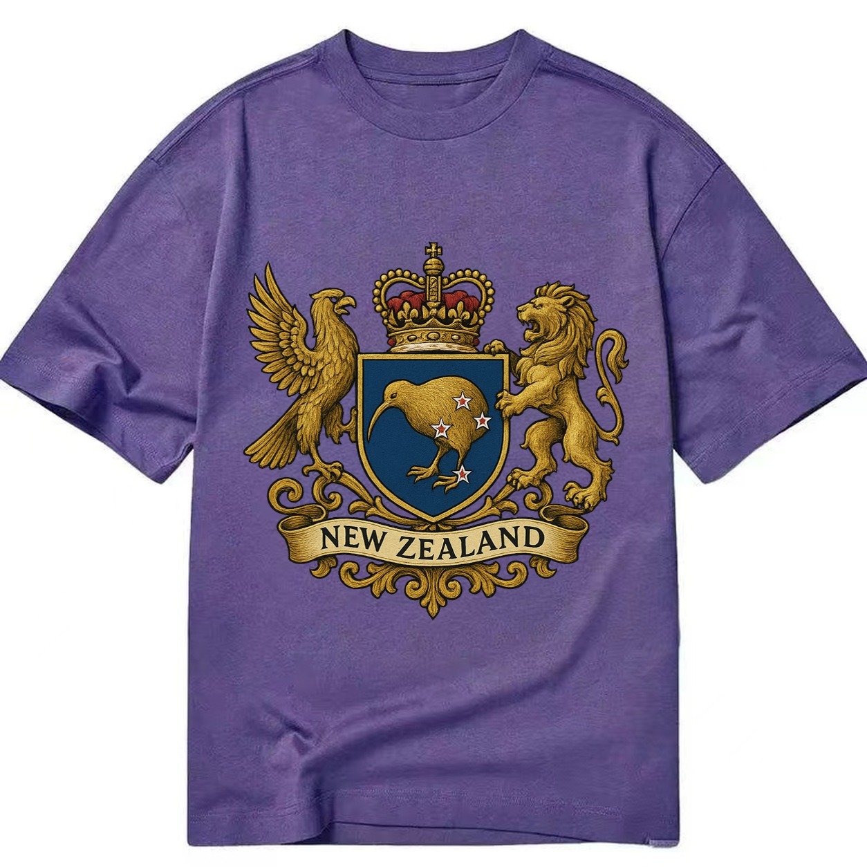 New Zealand Heritage Badge Kiwi With Southern Cross Styling Classic T-shirt – Purple