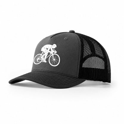 Cyclist Sprinting In Racing Position Trucker Hat – Dark Grey Black