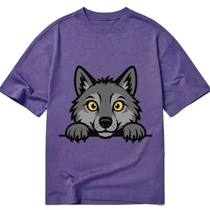 Wolf Intense Yellow Eyes Gray Fur Pointed Ears Powerful Paws Classic T-shirt – Purple