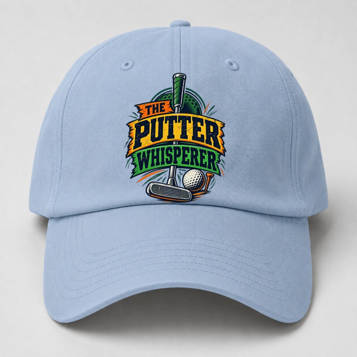 The Putter Whisperer Golf Life Baseball Cap – Light Blue