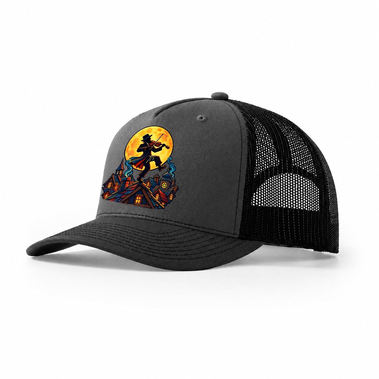 Shtetl Fiddler Roof Judaism Heritage Trucker Hat – Dark Grey Black