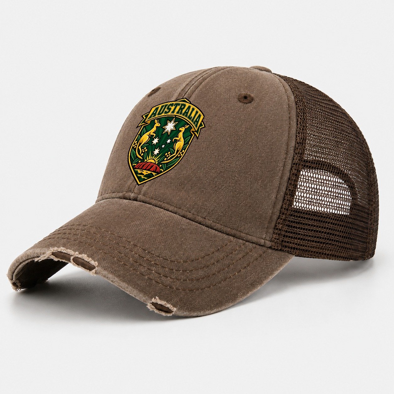 Australia Retro Badge Country Logos Washed Trucker Hat – Coffee