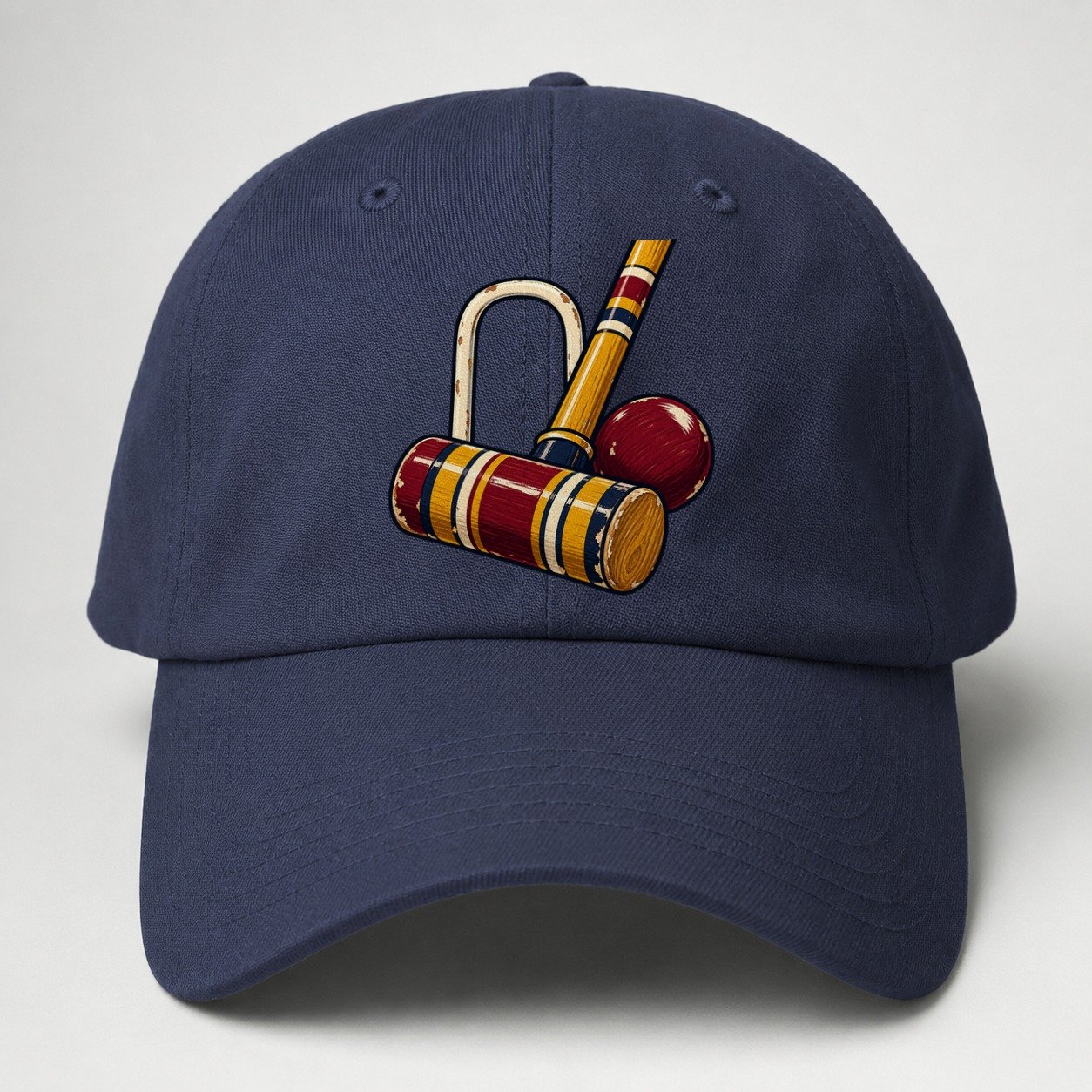 Croquet Mallet Hoop And Burgundy Ball Uk Culture Heritage Baseball Cap – Twilight Navy