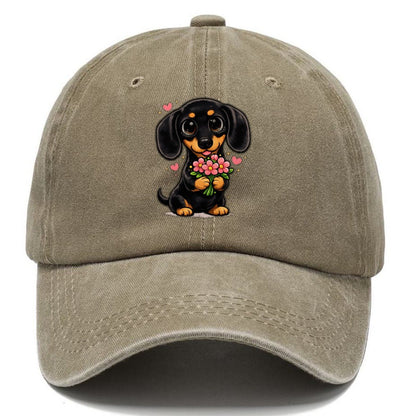 Dachshund Flower Bouquet Classic Cap – Warm Sand