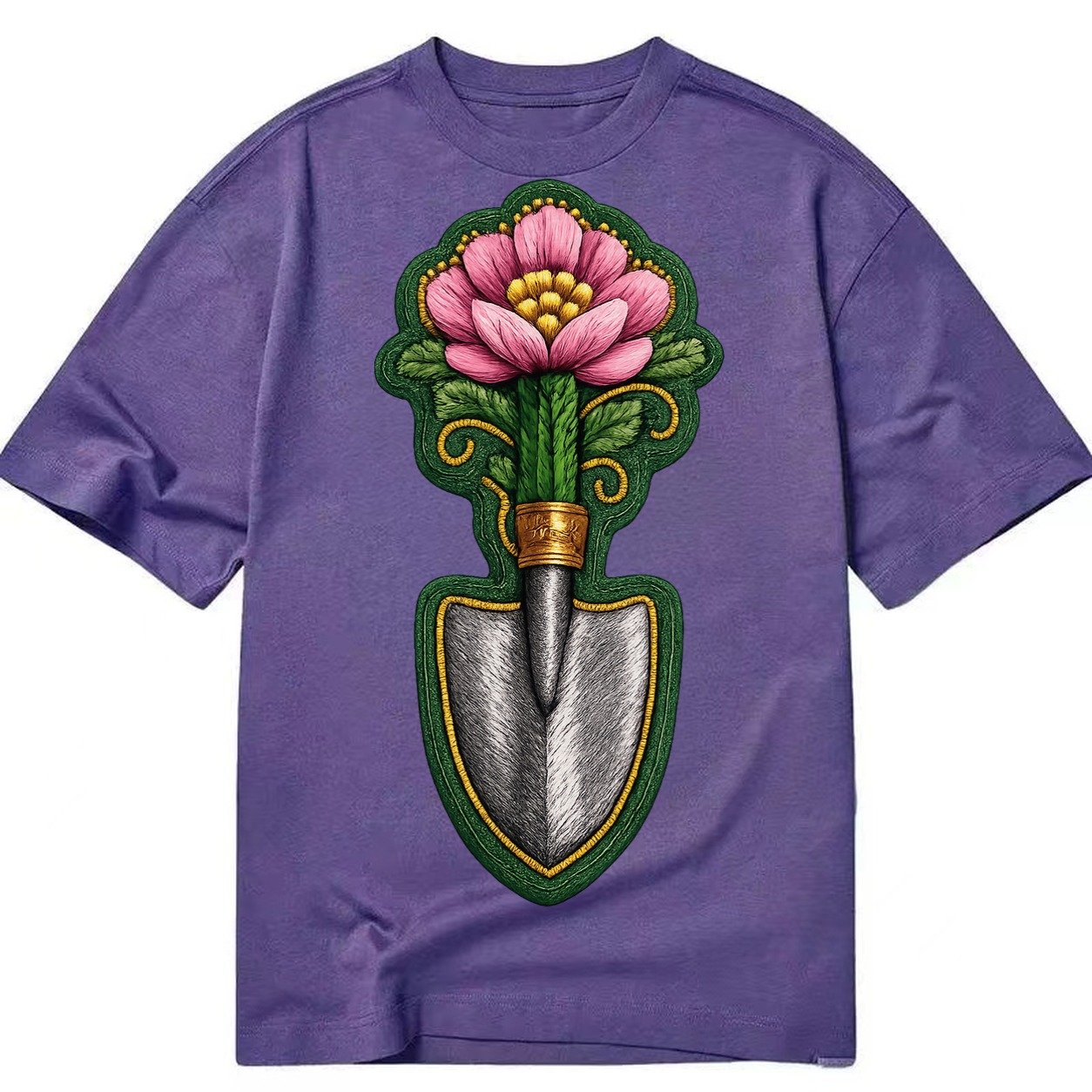 Embroidered Patch Design Gardening Trowel Flower Garden Tool Classic T-shirt – Purple