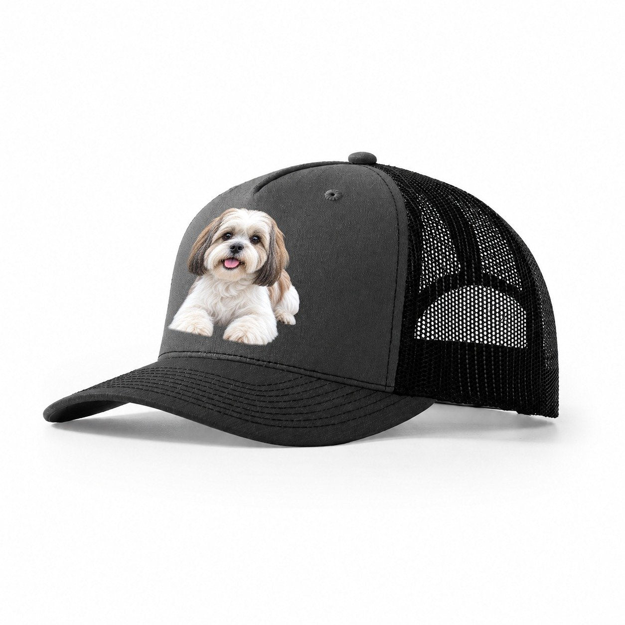 Shih Tzu Lying Down Top Breeds Trucker Hat – Dark Grey Black