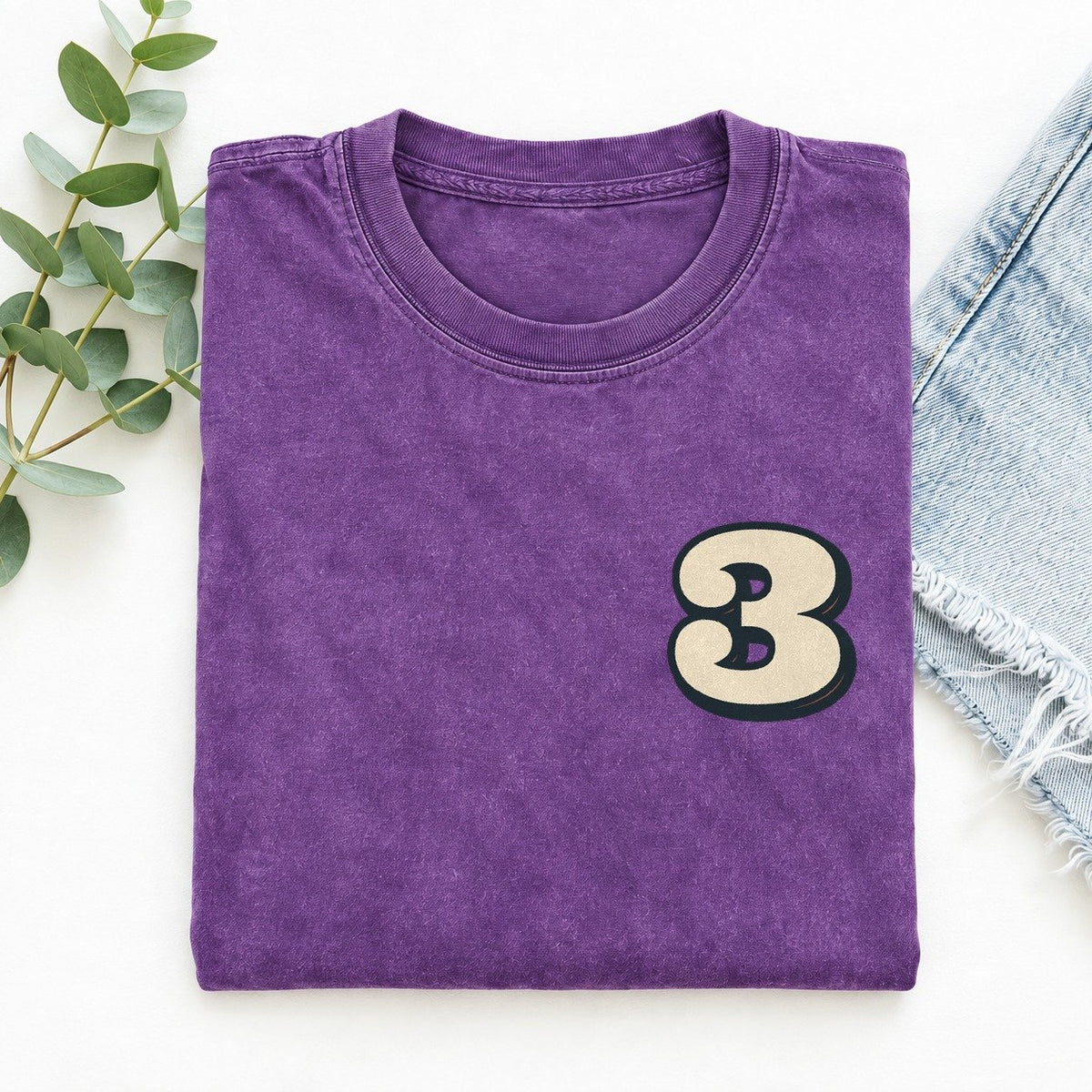 Number 3 Left Chest Vintage T-shirt – Purple