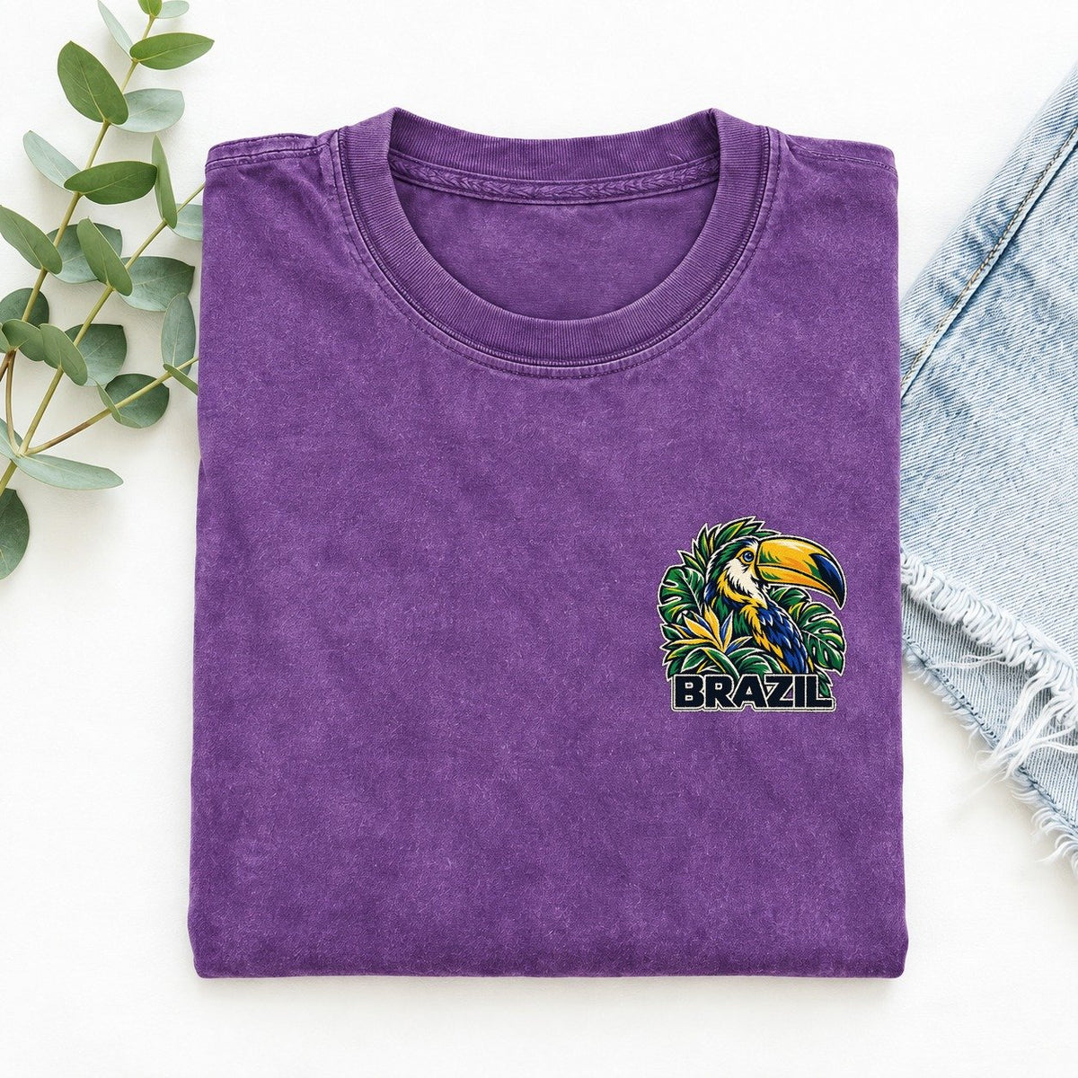 Brazil Country Pride Left Chest Vintage T-shirt – Purple