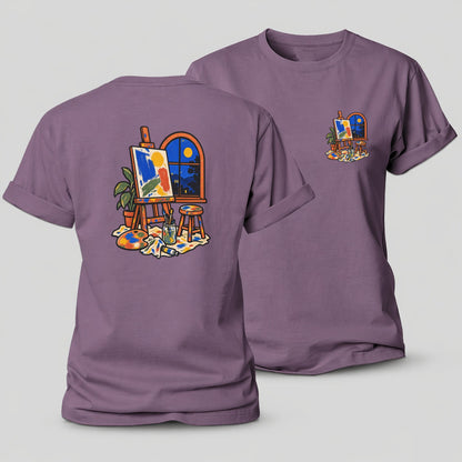 Easel At Dusk Clay Color Makers Women's Cotton T-Shirt – Purple