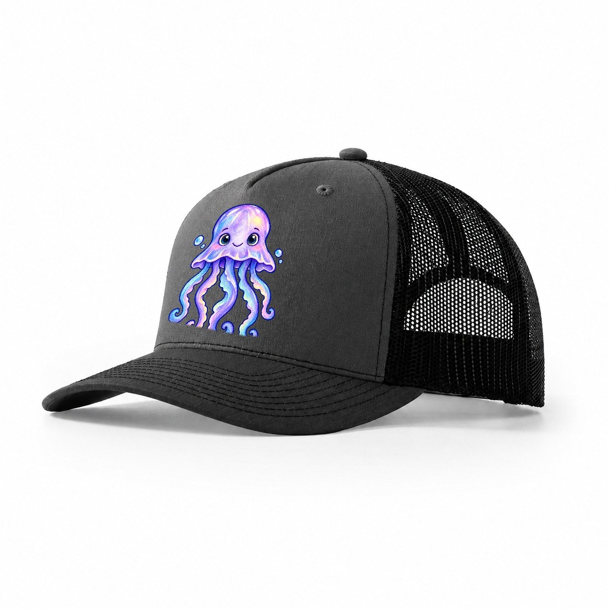 Jellyfish Front Glow Sea Sprite Trucker Hat – Dark Grey Black