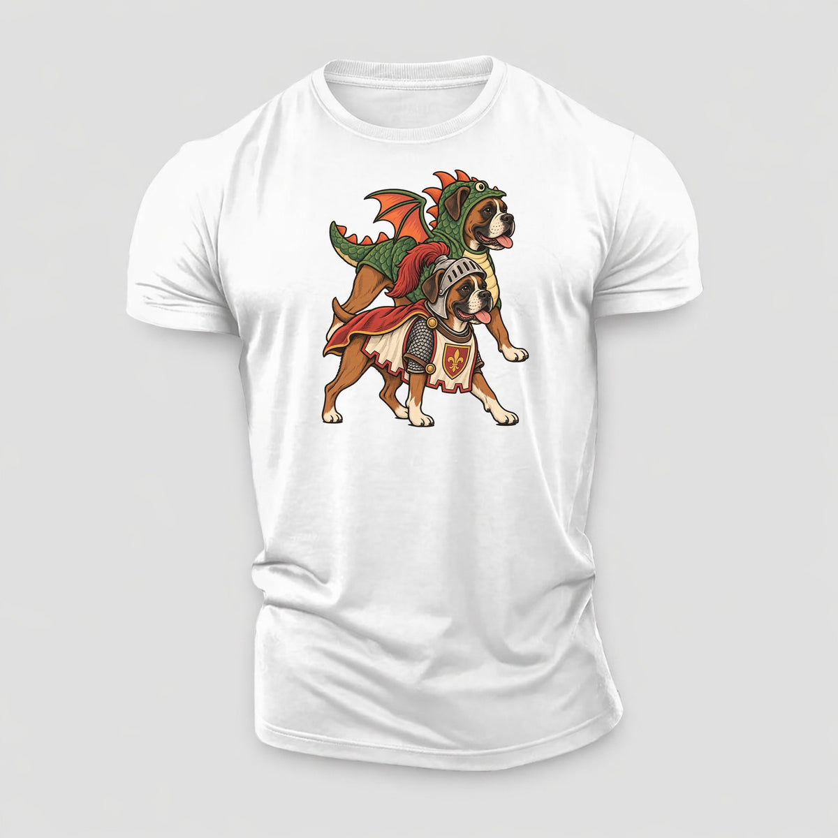 2 Boxers In Halloween Costumes Hdp 32 Parade Lineup Halloween Dog Parade Cotton T-Shirt – White