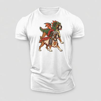 2 Boxers In Halloween Costumes Hdp 32 Parade Lineup Halloween Dog Parade Cotton T-Shirt – White