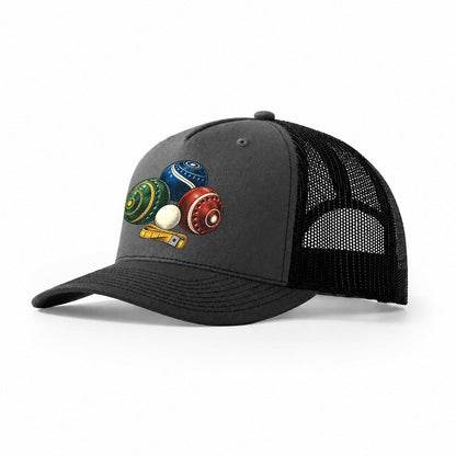 Lawn Bowls And White Jack Australia Cultural Icons Trucker Hat – Dark Grey Black