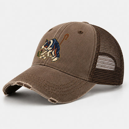 Shepherd Crook Sheepdog And Wool Sprig Uk Culture Heritage Washed Trucker Hat – Coffee