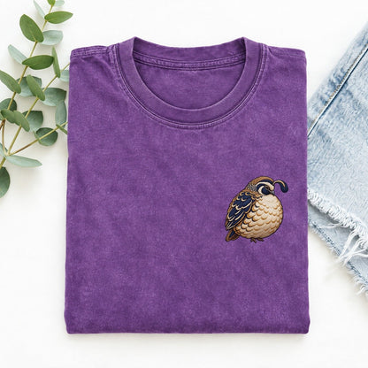 Quail Topknot Turn Left Chest Vintage T-shirt – Purple
