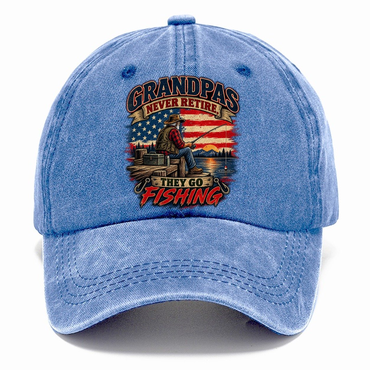 Grandpas Never Retire They Go Fishing Old Man Strong Classic Cap – Summer Sky