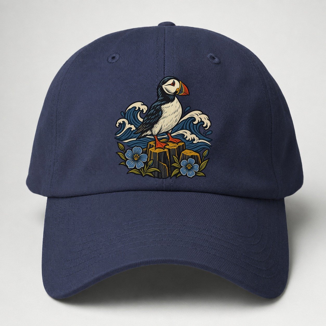 Causeway Coast Puffin And Flax Flowers Uk Culture Heritage Baseball Cap – Twilight Navy