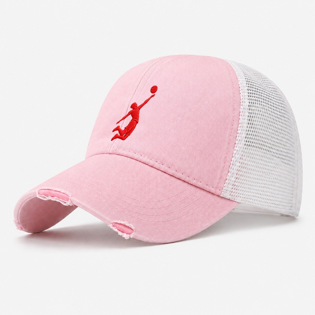 Volleyball Jump Serve Micro Motion Mark Washed Trucker Hat – Light Pink