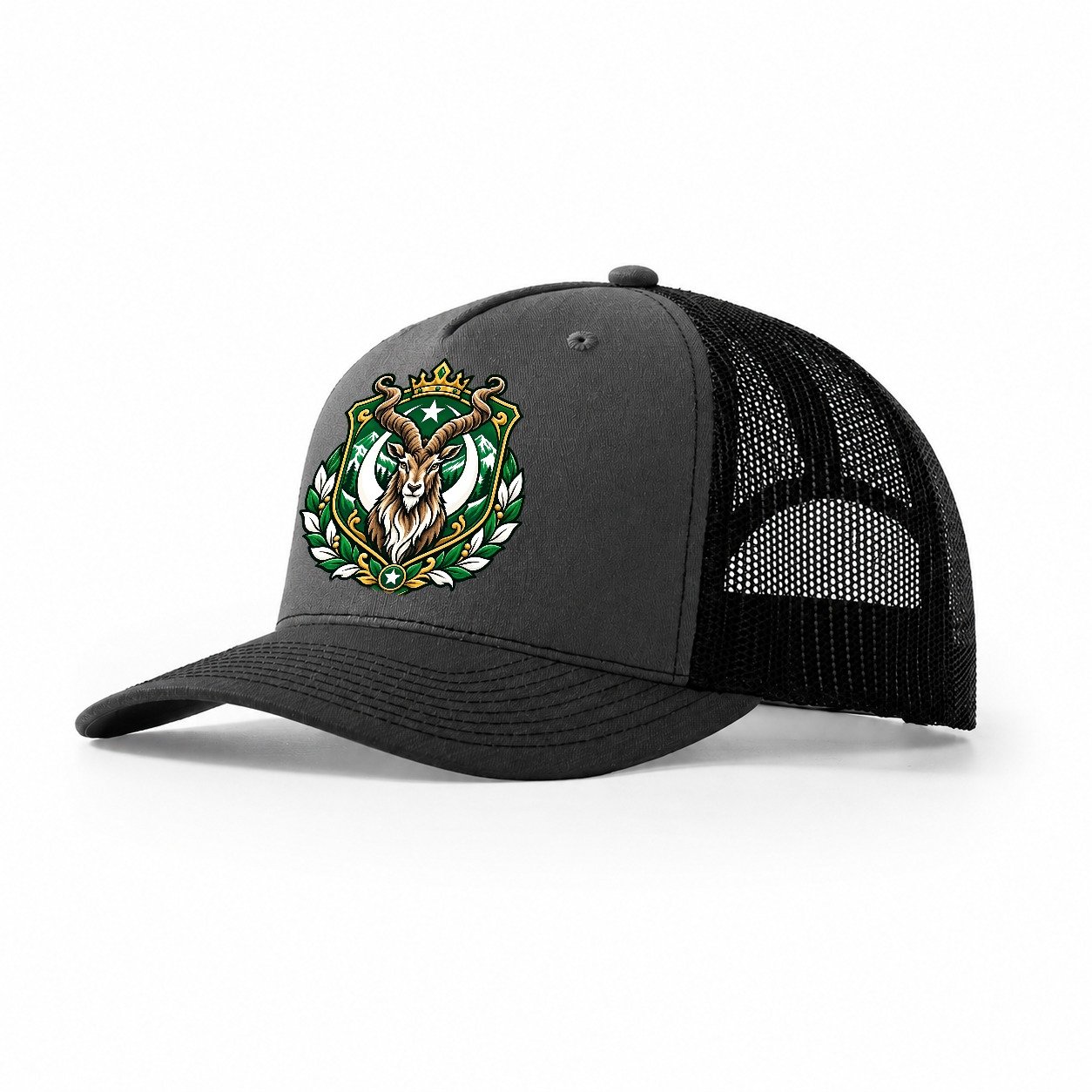 Pakistan Heraldic Crest Country Logos Trucker Hat – Dark Grey Black