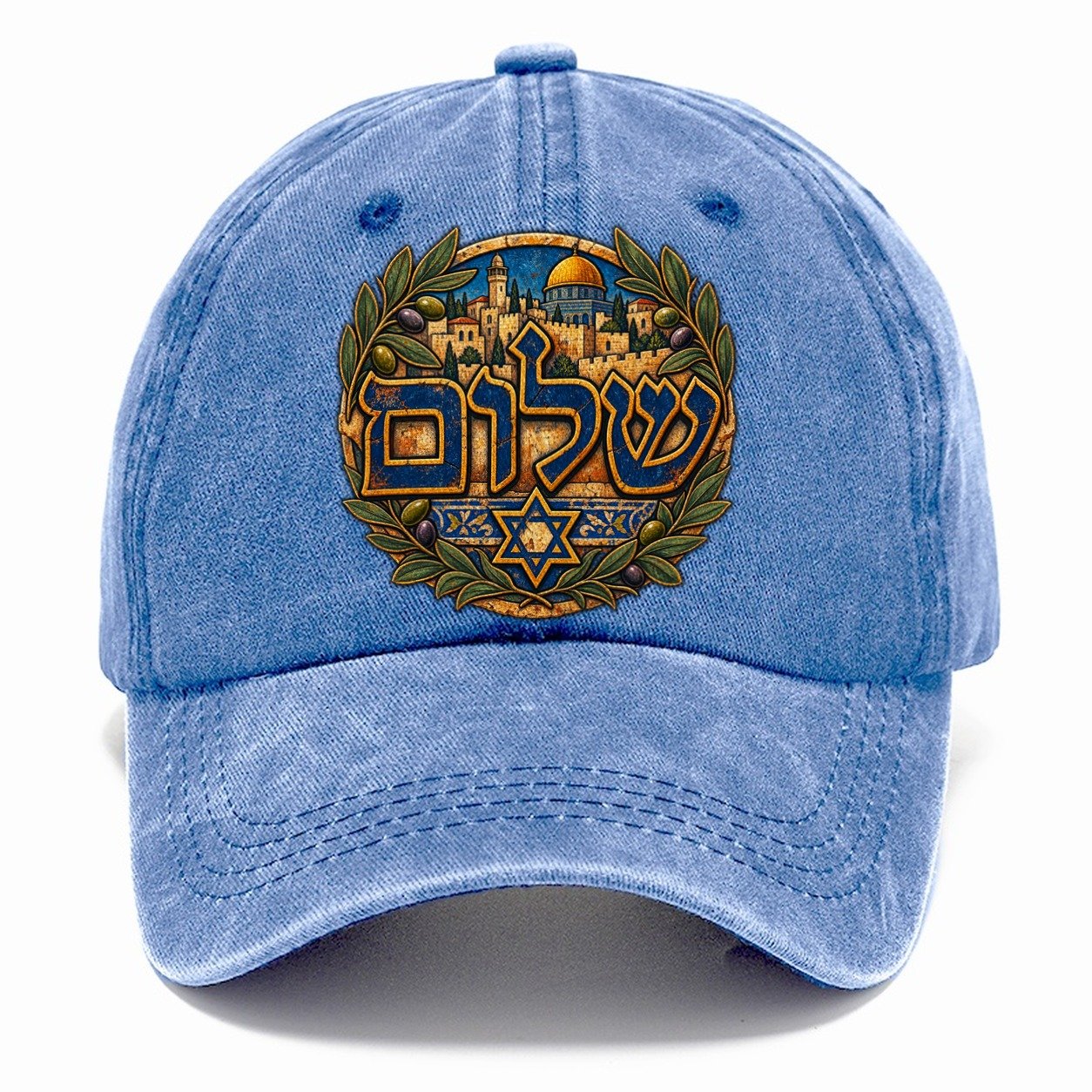 Shalom Hebrew Lettering Jerusalem Classic Cap – Summer Sky