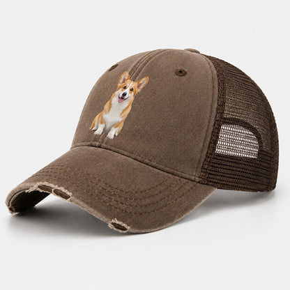 Pembroke Welsh Corgi Sitting Top Breeds Washed Trucker Hat – Coffee