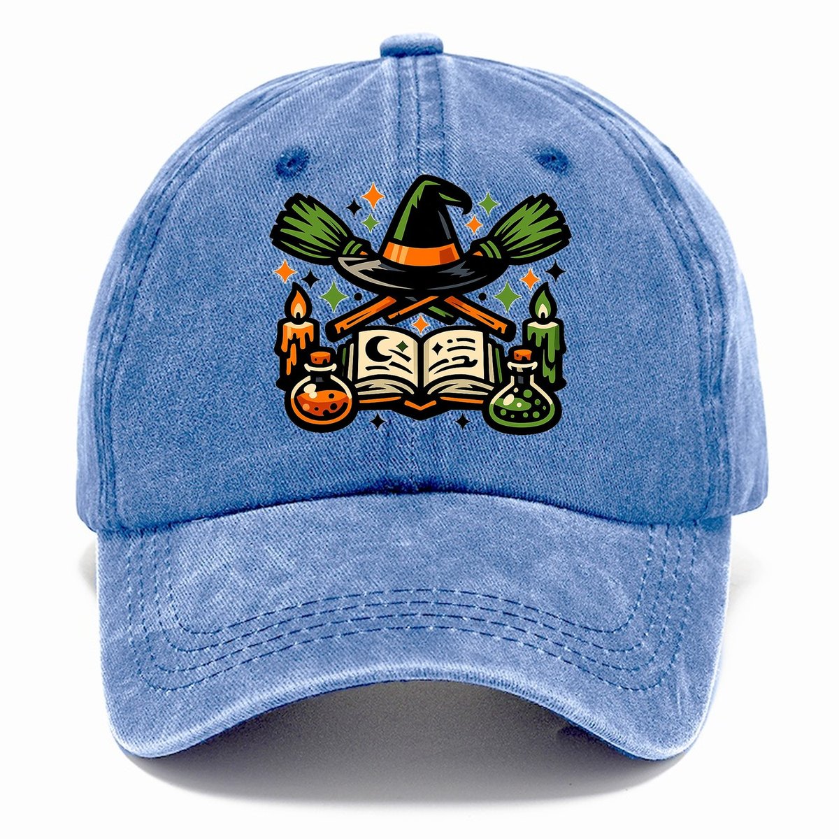 Witch Spellbook Crossed Brooms Classic Cap – Summer Sky