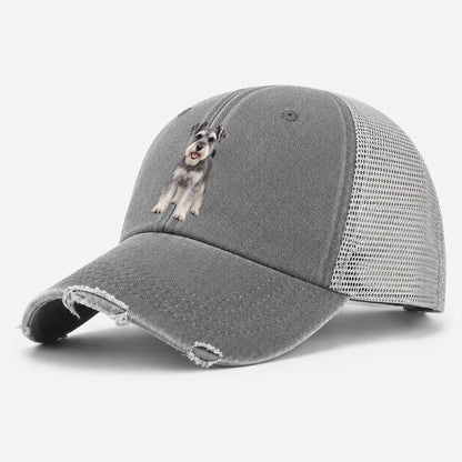 Miniature Schnauzer Standing Top Breeds Washed Trucker Hat – Grey