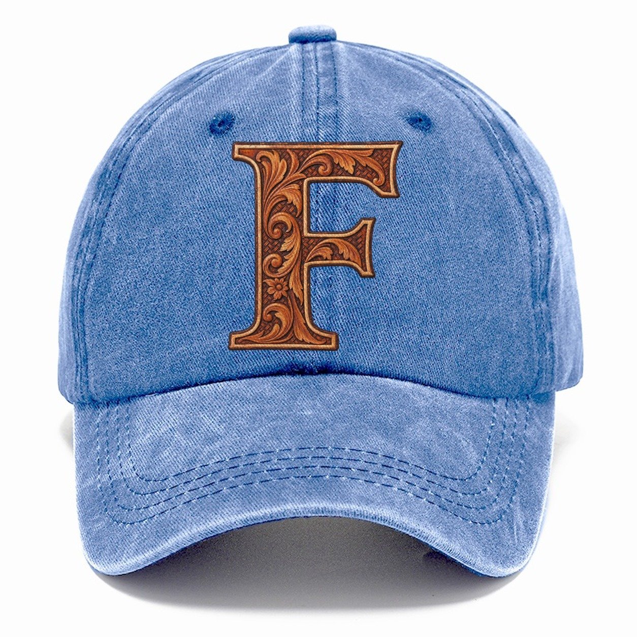 Tooled Leather F Monogram Classic Cap – Summer Sky
