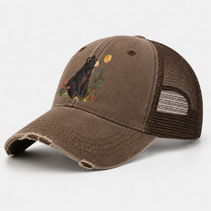 Small Bear Pine Moon Gentle Wild Washed Trucker Hat – Coffee