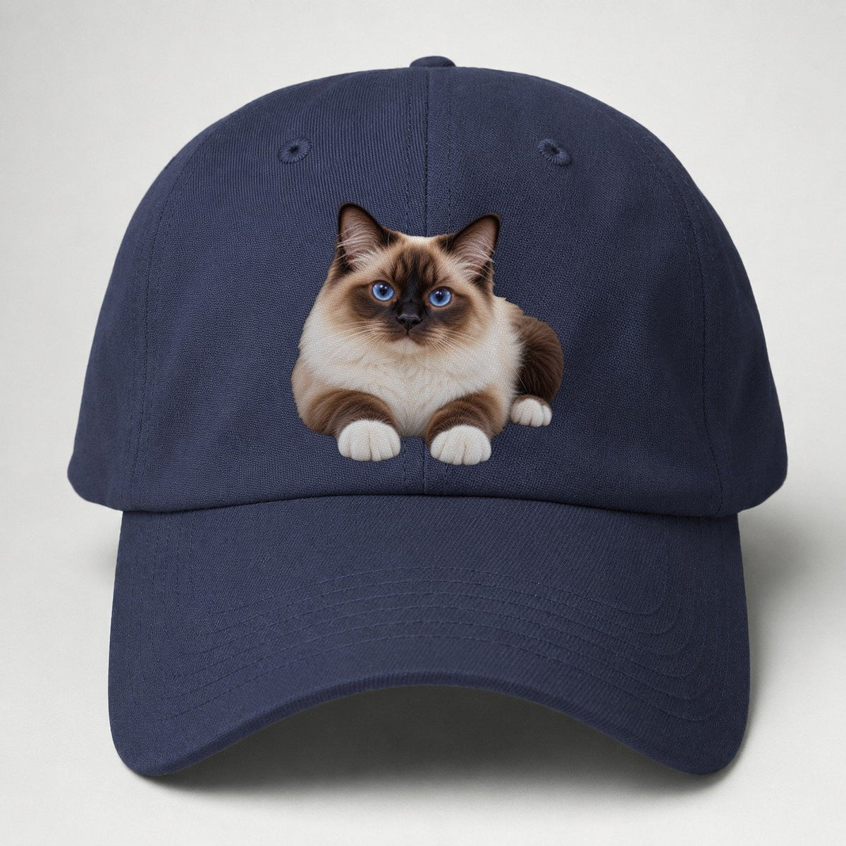 Birman Reclining Paws Forward Realistic Cat Portrait Baseball Cap – Twilight Navy