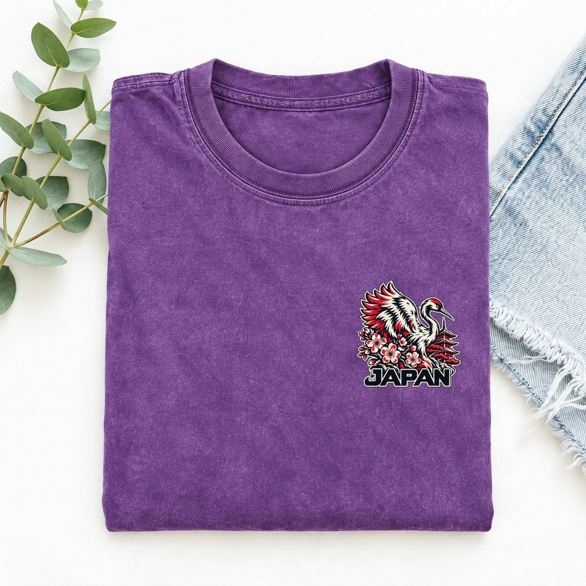 Japan Country Pride Left Chest Vintage T-shirt – Purple