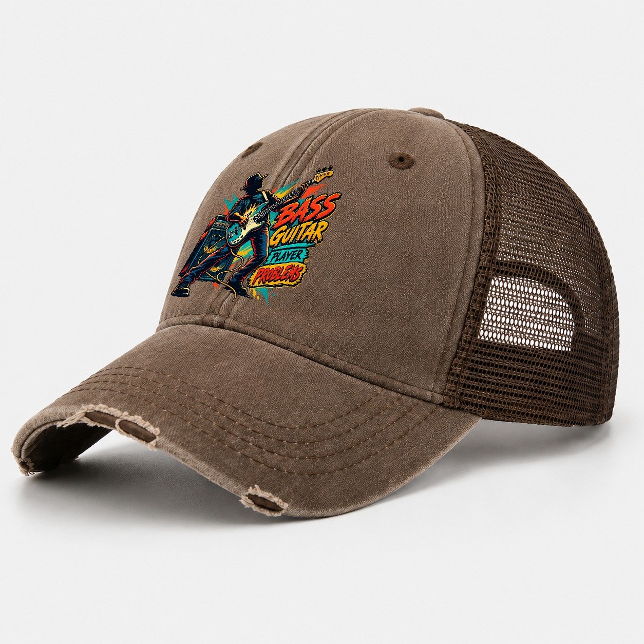 Bass Guitar Player Problems Music Instruments Washed Trucker Hat – Coffee