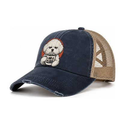 Bichon Frise Mug Truths Dog Mug Truths Women's Ponytail Trucker Hat – Navy Khaki