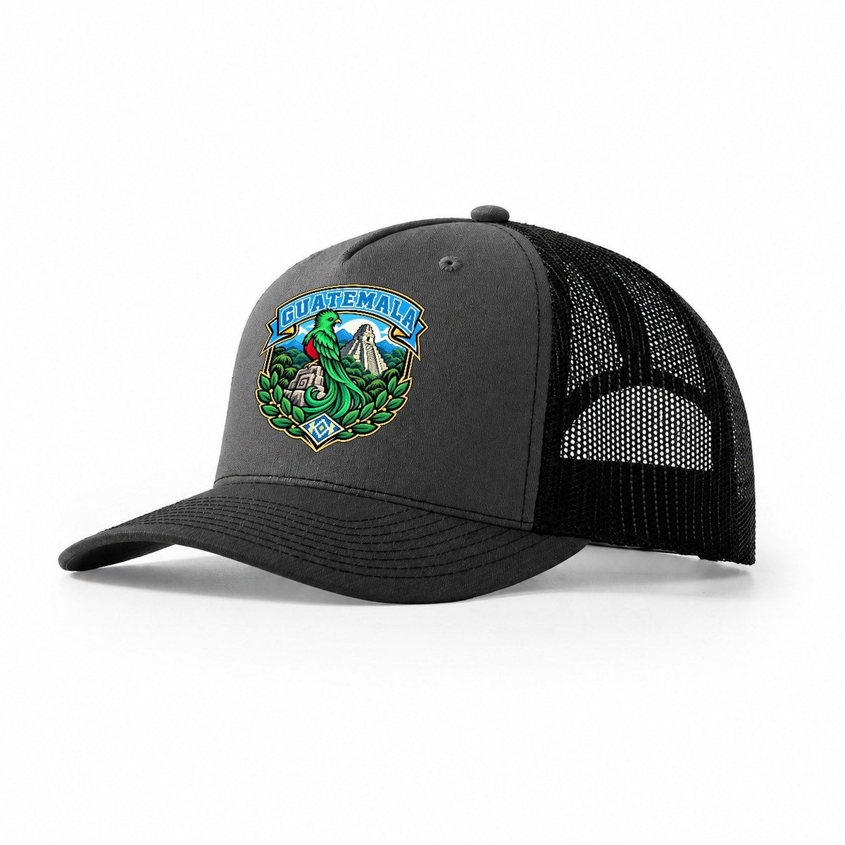 Guatemala Retro Badge Country Logos Trucker Hat – Dark Grey Black