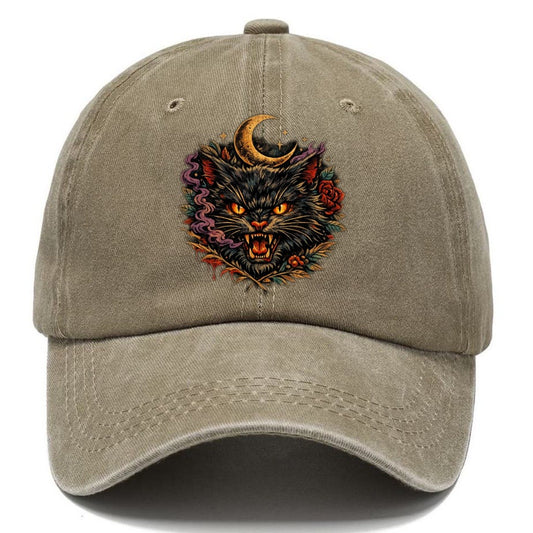Dark Vintage Black Cat Classic Cap – Warm Sand