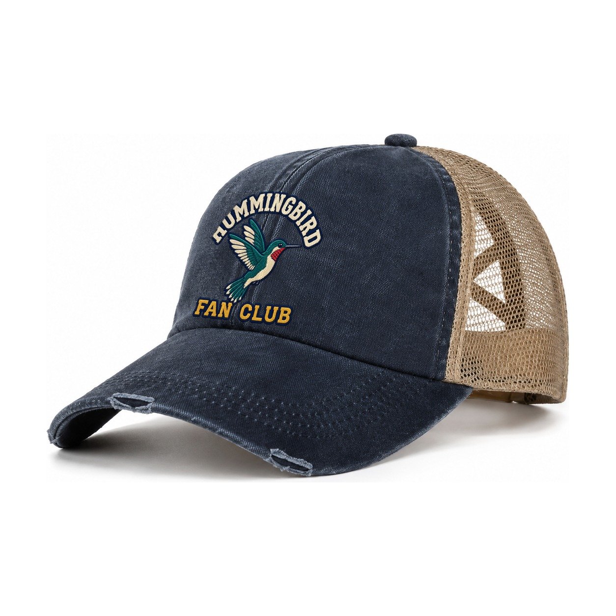 Hummingbird Fan Club Women's Ponytail Trucker Hat – Navy Khaki