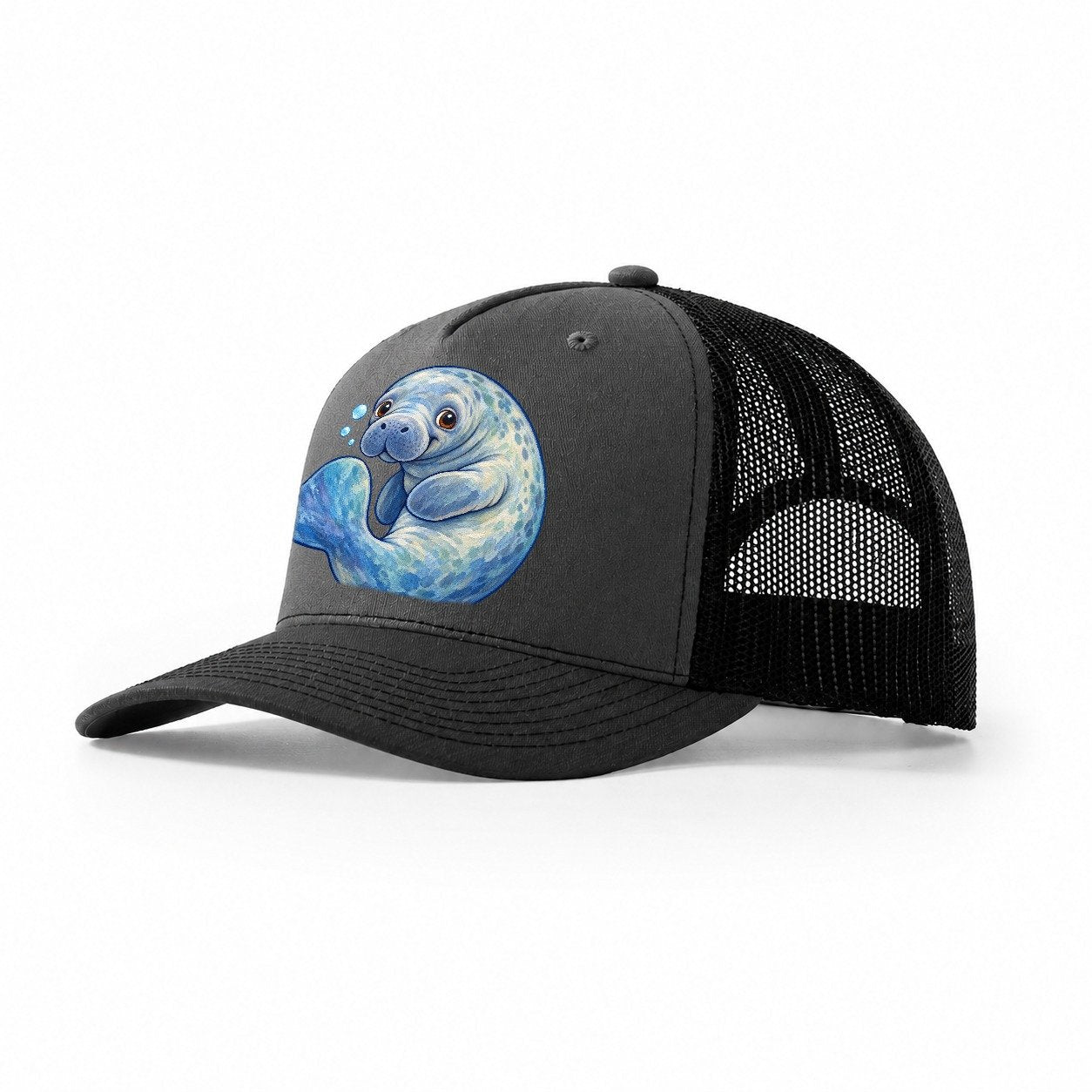 Manatee Curled Drift Sea Sprite Trucker Hat – Dark Grey Black