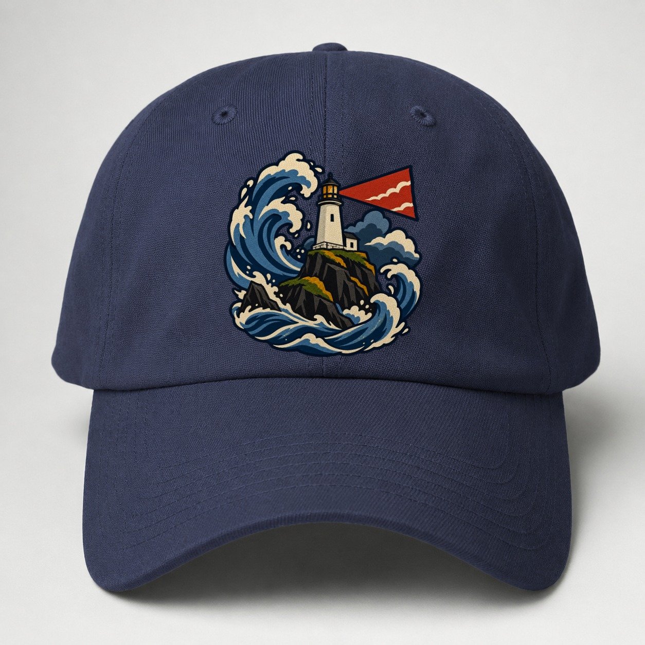 Hebridean Lighthouse And Storm Wave Uk Culture Heritage Baseball Cap – Twilight Navy