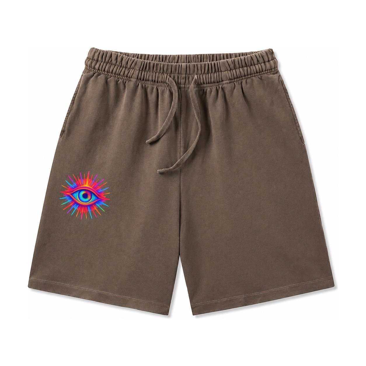 Rainbow Third Eye Prismatic Eye Radiating Spectrum Colors Re Washed Shorts – Coffee