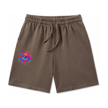 Rainbow Third Eye Prismatic Eye Radiating Spectrum Colors Re Washed Shorts – Coffee