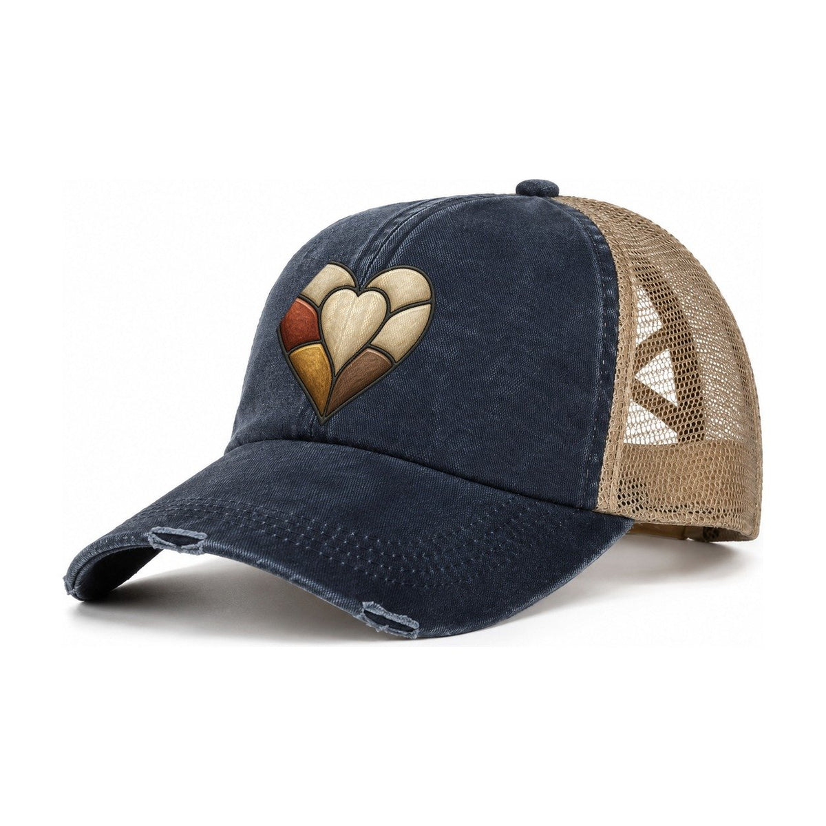 The Patchwork Heart Sewing And Quilting Women's Ponytail Trucker Hat – Navy Khaki