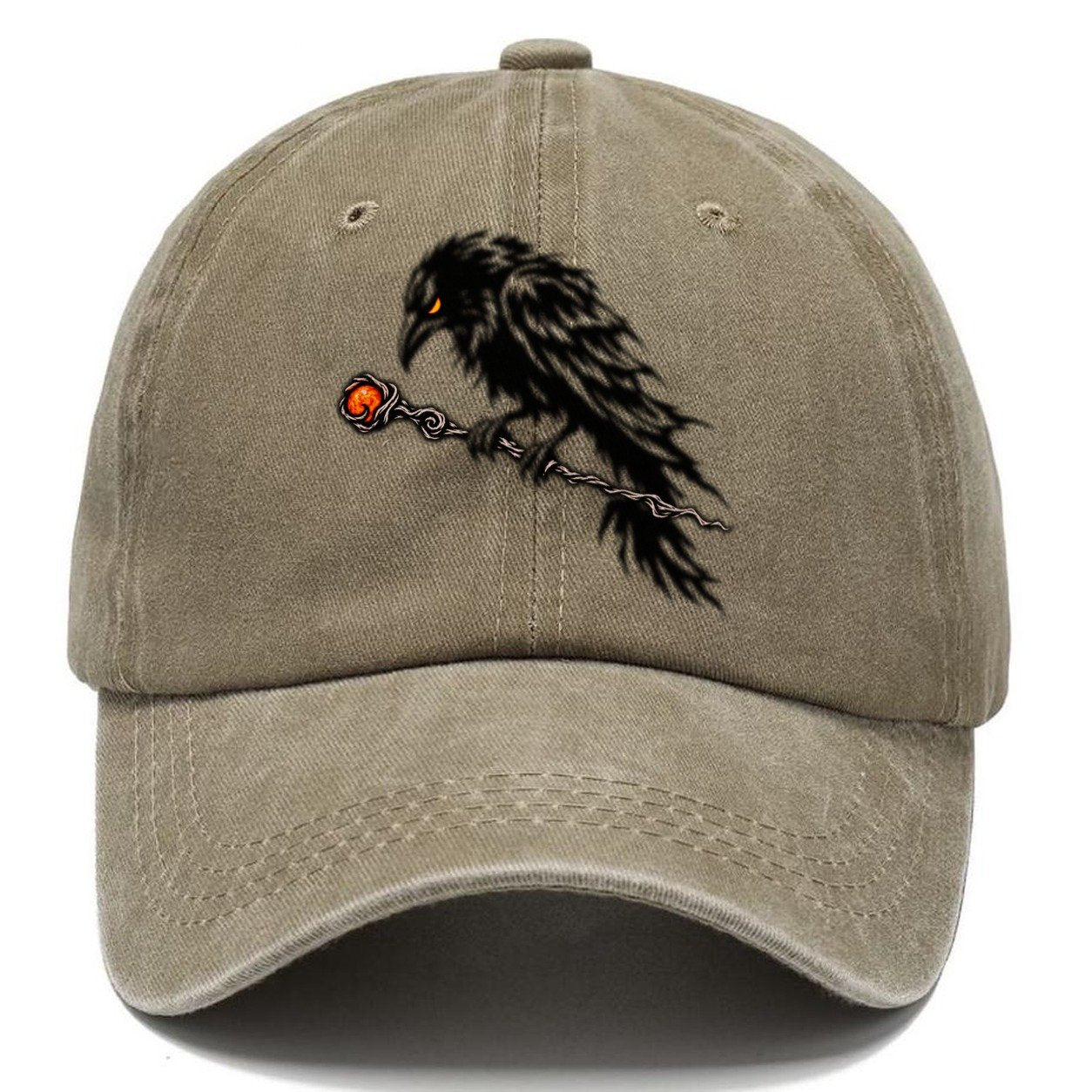 Raven Perched On A Wand Witch Magic Classic Cap – Warm Sand