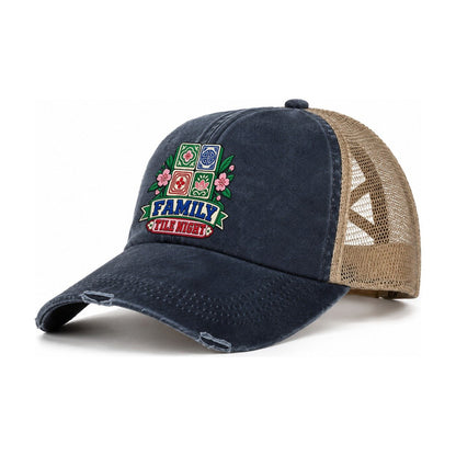 Family Tile Night Mahjong Game Night Women's Ponytail Trucker Hat – Navy Khaki