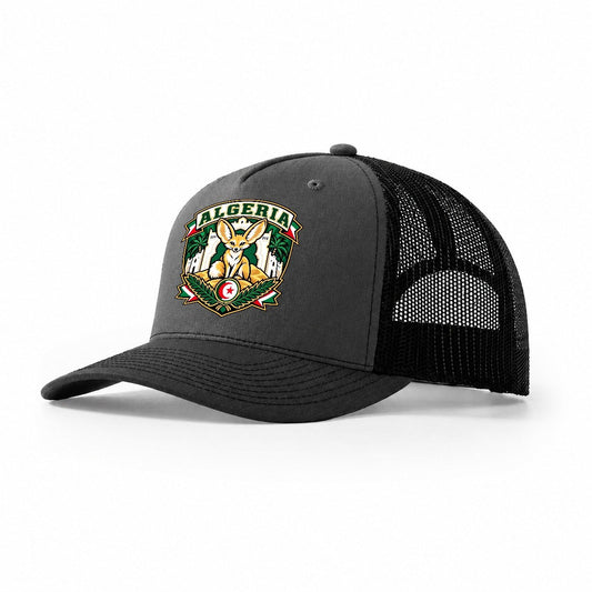 Algeria Retro Badge Country Logos Trucker Hat – Dark Grey Black