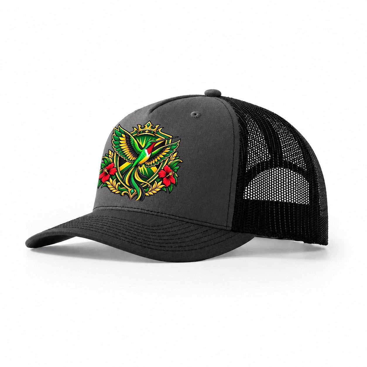 Jamaica Heraldic Crest Country Logos Trucker Hat – Dark Grey Black